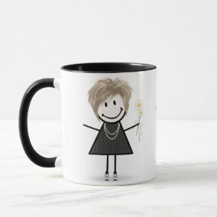 Mug Étiquette Figure Girl avec marguerites