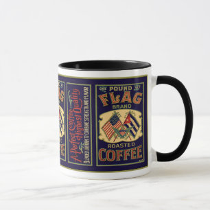 Mug Étiquette vintage de café de drapeau, marque de