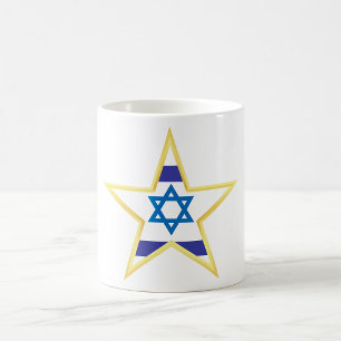 Mug Étoile de David Drapeau Israélien avec Bordure Dor