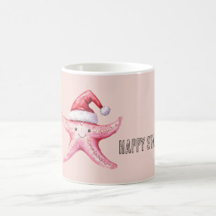 Mug Étoile de mer rose joyeuse chapeau de Père Noël