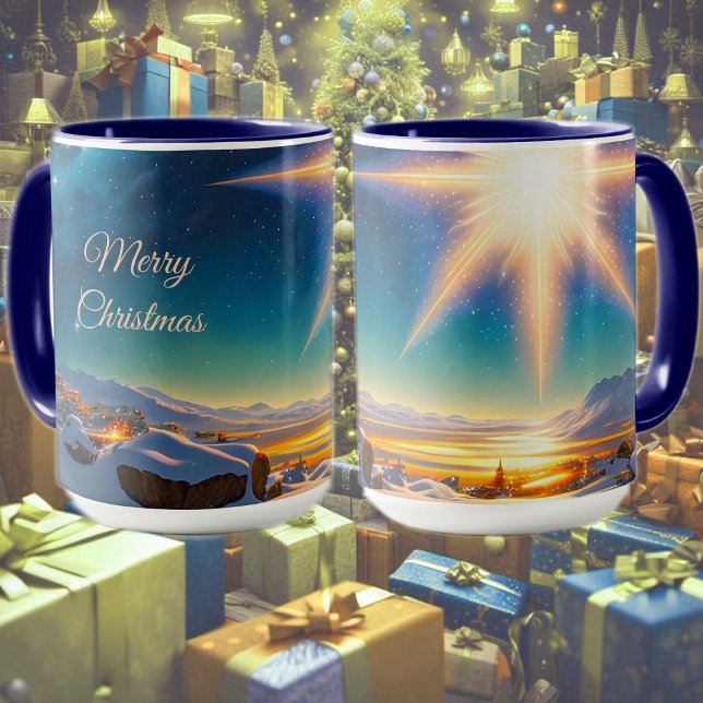 Mug Étoile de Noël, paysage hivernal charmant la nuit (Créateur téléchargé)
