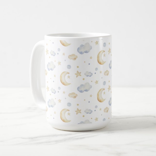 Mug Etoiles de lune d'aquarelle et Motif de nuage (Devant gauche)