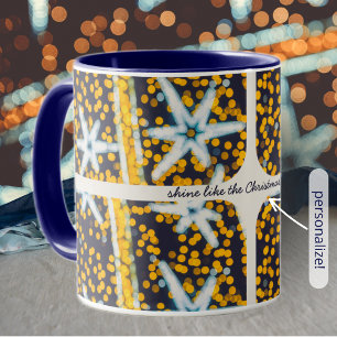Mug étoiles de Noël bleu jaune brillant