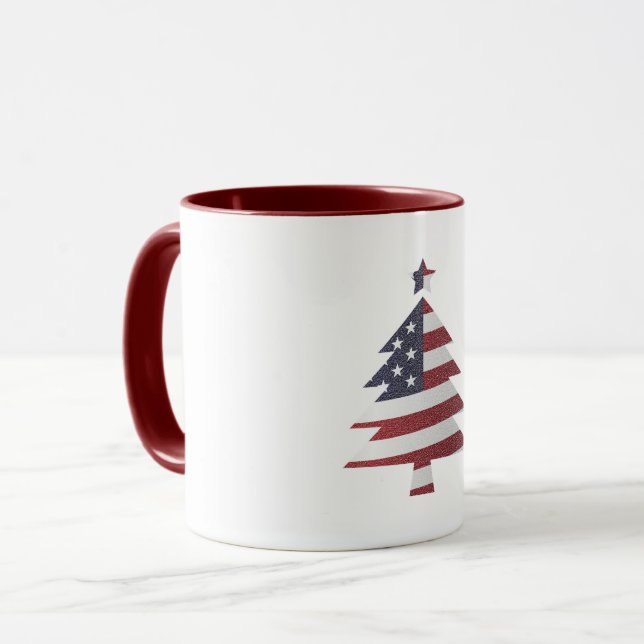 Mug Étoiles et rayures Snowy Christmas Tree Patriotiqu (Devant gauche)