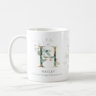 Mug Eucalyptus Gold Monogramme initial H vert chic