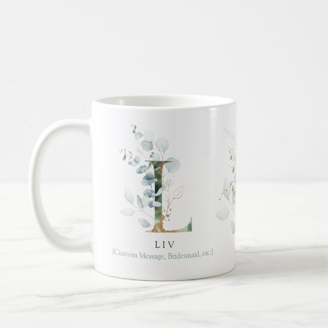 Mug Eucalyptus Gold Monogramme initial L vert chic (Gauche)