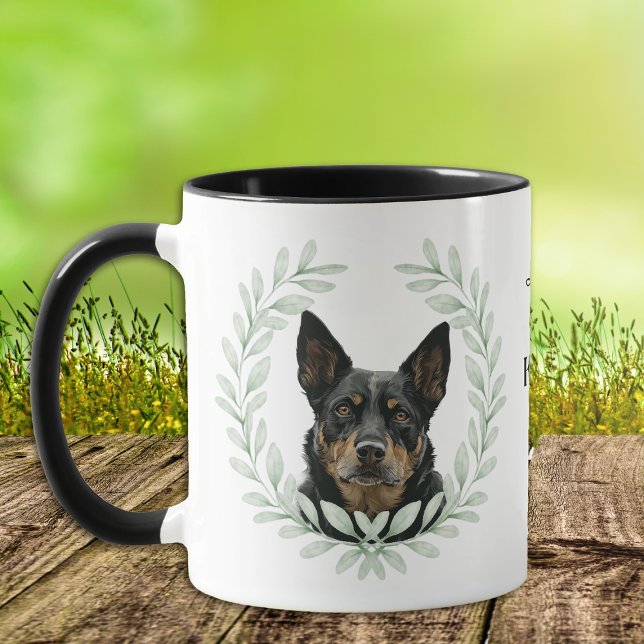 Mug Eucalyptus Wreath Australian Kelpie Dog Monogram (Créateur téléchargé)