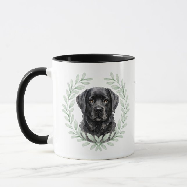 Mug Eucalyptus Wreath Black Labrador Dog Monogram (Gauche)