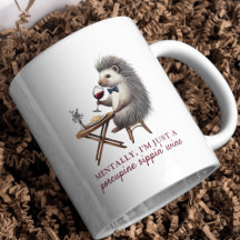 Excentrique Pun Unique Porcupine Sippin'Wine Funny