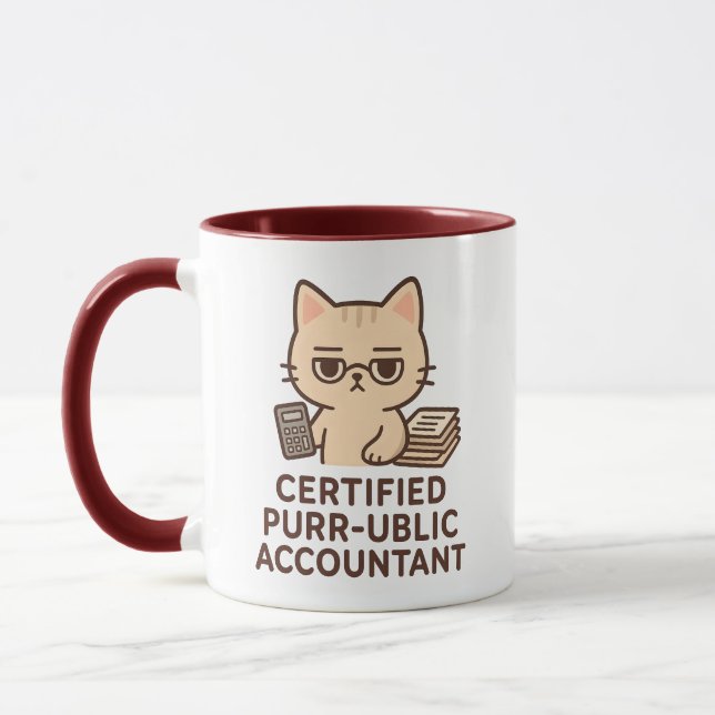 Mug Expert-Comptable Agréé Chat Mignon Kawaii (Gauche)