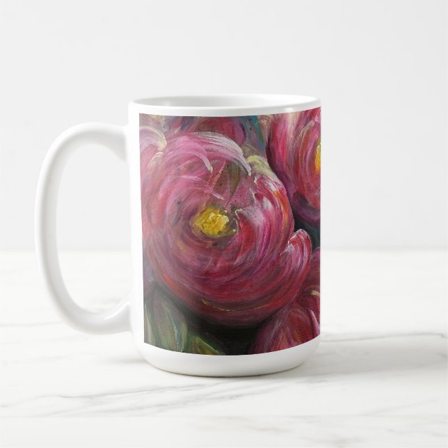 Mug Exuberance pink flower painting (Gauche)