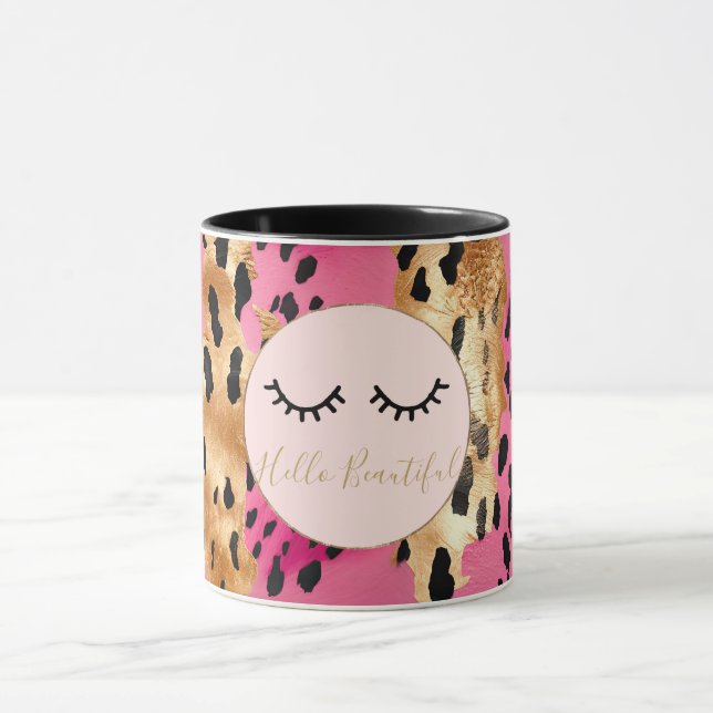 Mug Eyelashes Girls rose Glam Black Gold Leopard (Centre)