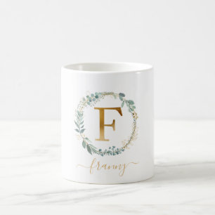 Mug F monogramme, couronne feuilletée propre au clien