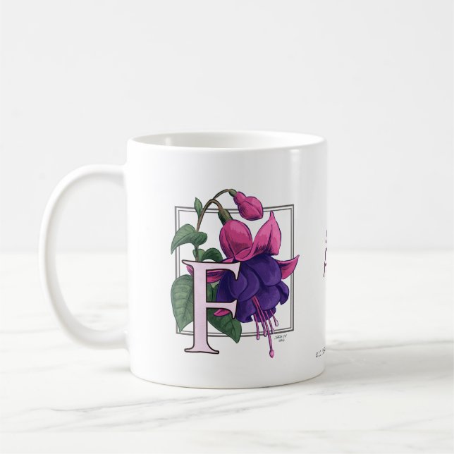 Mug F pour le monogramme fuchsia de fleur (Gauche)