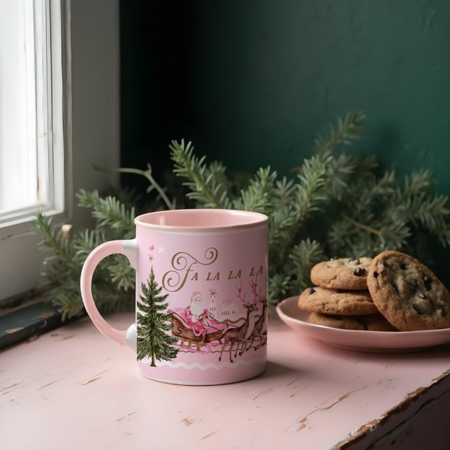 Mug Fa La Merry Pink Noël Père Noël Seligh Reindeer (Fa La Merry Pink Christmas Santa Seligh Reindeer Mug)