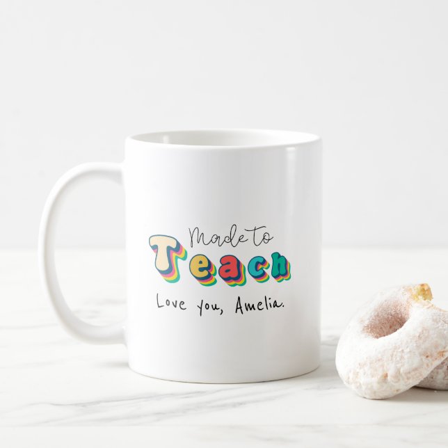 Mug Fabriqué pour enseigner - Retro Rainbow Teacher dr (Avec donut)