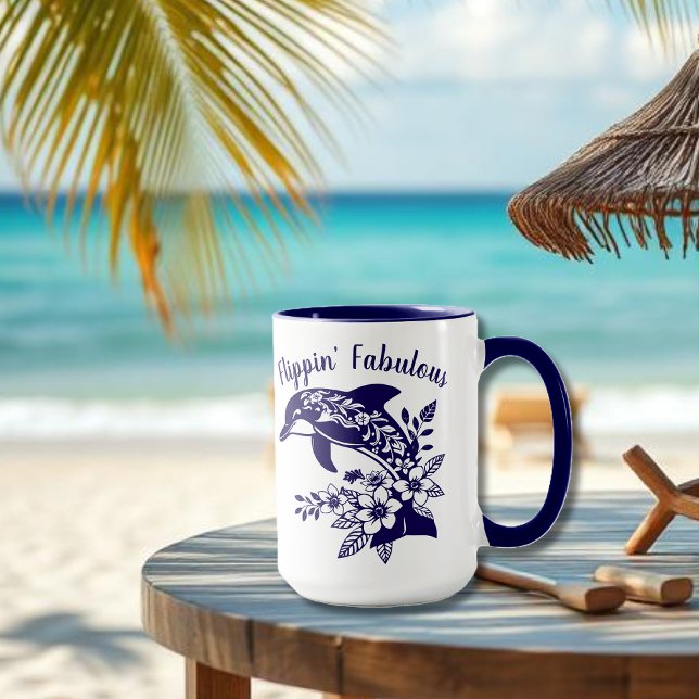Mug Fabuleux dauphin hawaïen (Hawaiian Dolphin, Flippin Fabulous, Islander Summer, Beach, Travel, Fisherman Trend, Tropical floral)