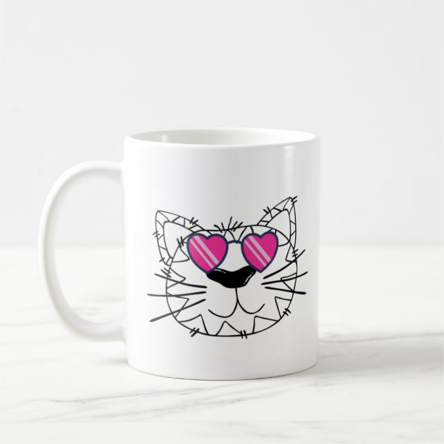 Mug Face de chat drôle avec lunettes funky (Gauche)