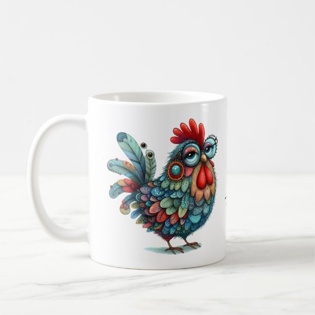 Mug Faire. Non. Touche. Poulet ou coq d'art populaire (Gauche)