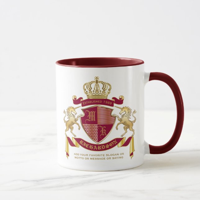 Mug Faites votre propre blason Red Gold Unicorn Emblem (Droite)