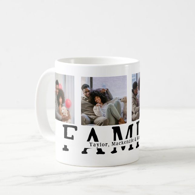 Mug Faites votre propre famille de 4 photos et de text (Devant gauche)