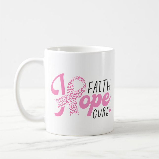 Mug Faith Hope Cure Breast Cancer Pink Ribbon (Gauche)