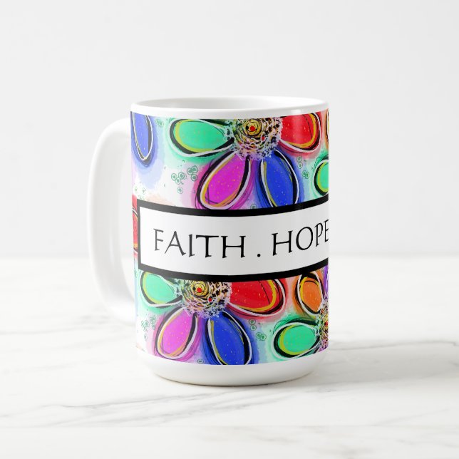 Mug Faith Hope Love Artsy Aquarelle Fleurs Motif (Devant gauche)
