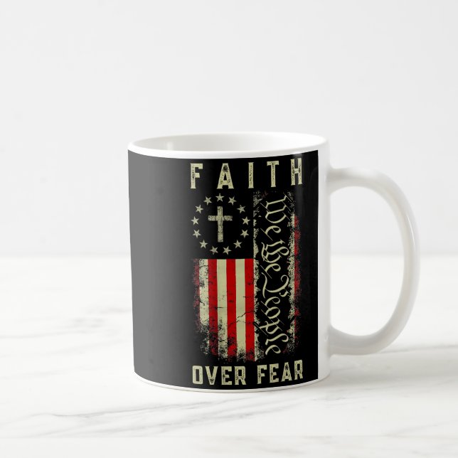 Mug Faith Over Fear Christian Cross Usa American Flag  (Droite)