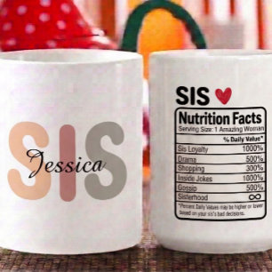 Mug Faits nutritionnels personnalisés pour une sœur No