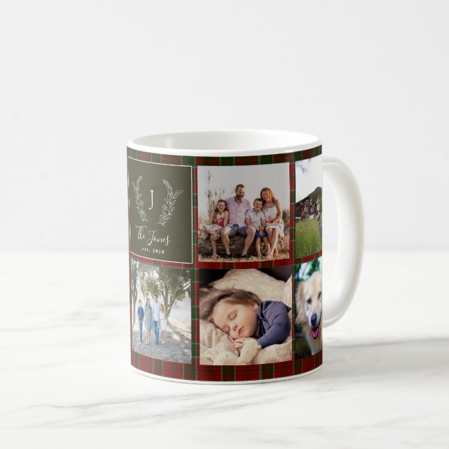 Mug Famille 9 photo collage monogramme nom personnalis (Devant droit)