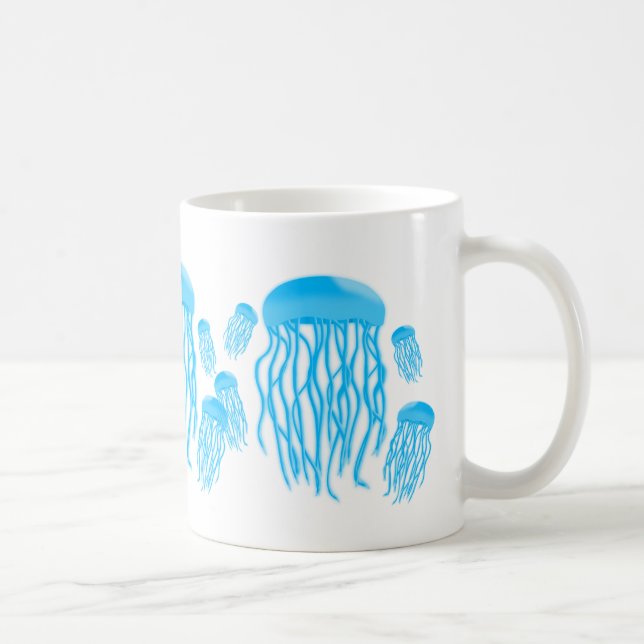 Mug Famille bleue électrique au néon de méduses (Droite)