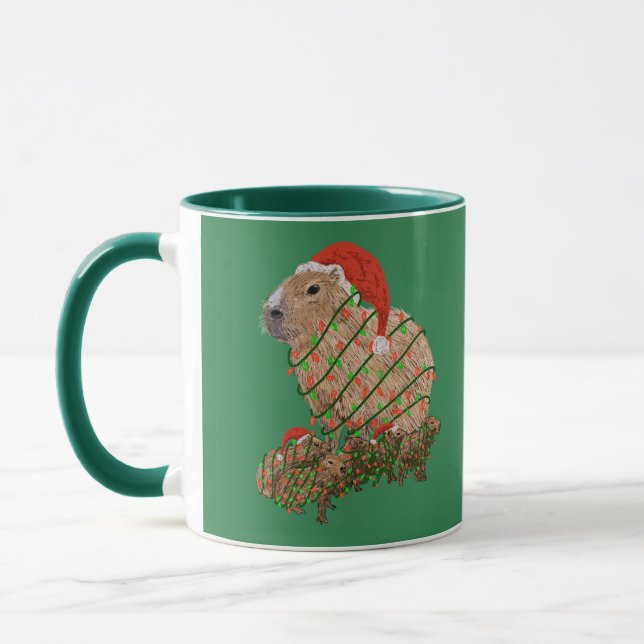 Mug Famille Capybara de Noël enrobée de lumières (Gauche)
