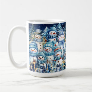 Mug Famille de bonhomme de neige aquarelle bleue amusa