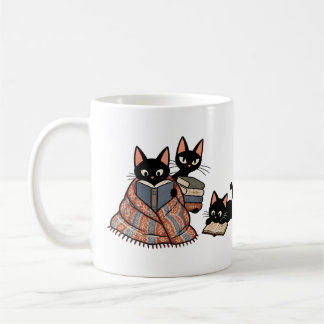 Mug Famille de chat noir amateur de livres cadeau vint