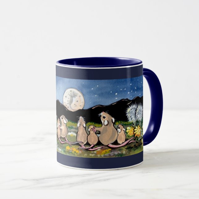 Mug Famille de souris à regarder Moon Designer Bleu fo (Devant droit)