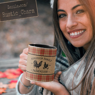 Mug Famille Fabrique Vintage Rouge Plaqué Burlap 2 To