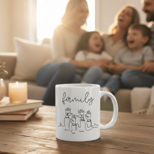 Mug Famille Minimaliste Dessin au Trait Noms Personnal