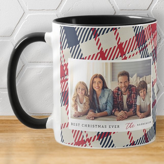Mug Famille moderne de Noël Plaid Motif personnalisé (Créateur téléchargé)