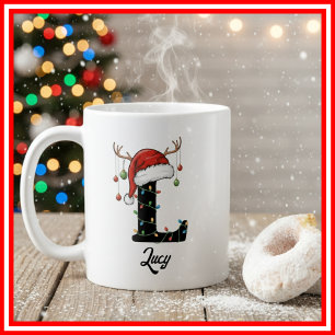 Mug Famille Monogramme Noël Bois de Cerf Chapeau de Pè