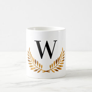 Mug Famille monogramme or initial noir laurier couronn