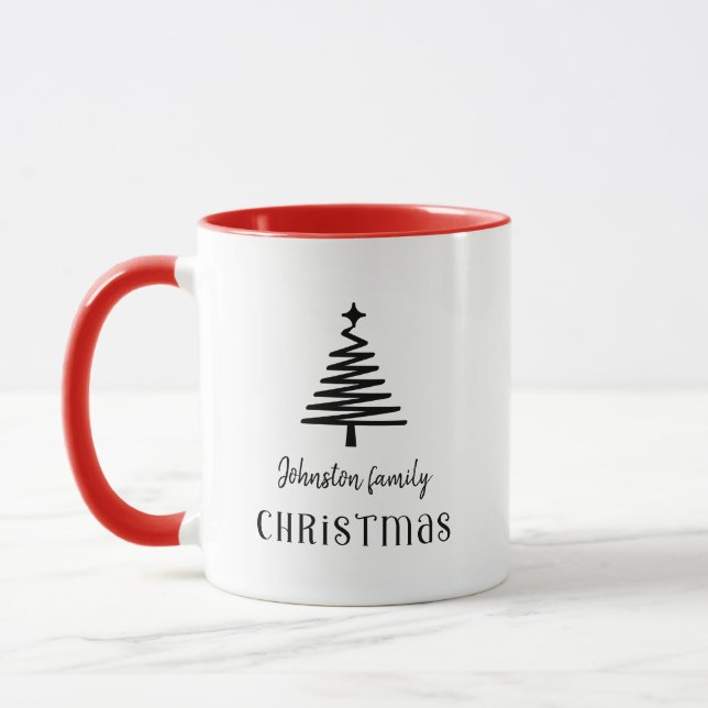 Mug Famille personnalisée arbre de Noël simple noir (Gauche)