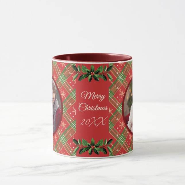 Mug Famille personnalisée Noël Rouge Plaid (Centre)
