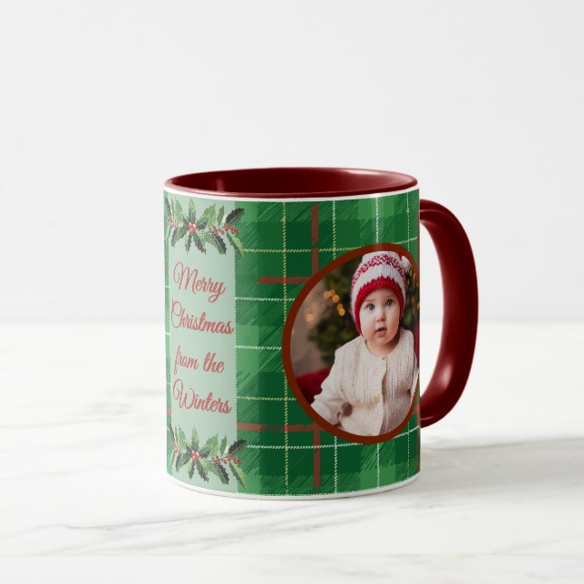 Mug Famille personnalisée Noël vert Plaid (Devant droit)