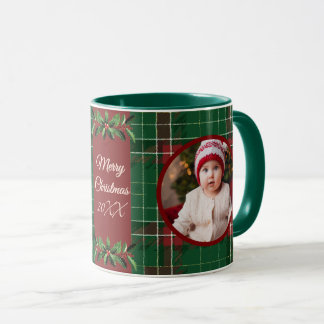 Mug Famille personnalisée Noël vert Plaid