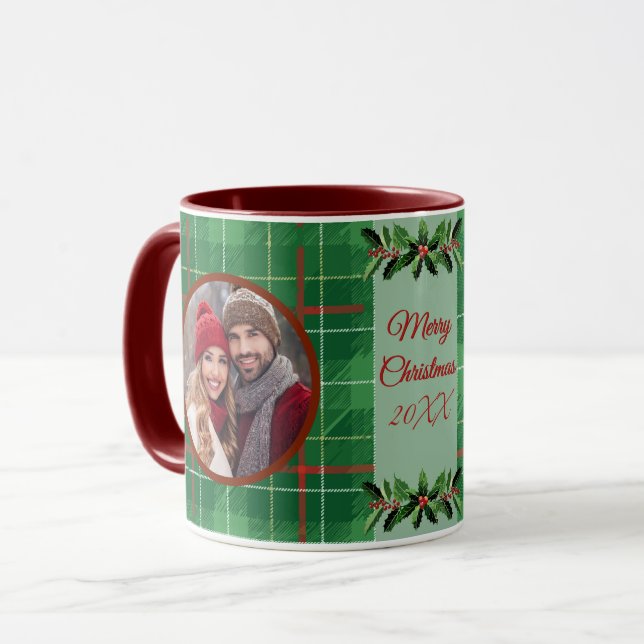 Mug Famille personnalisée Noël vert Plaid (Devant gauche)