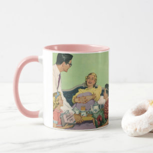 Mug Famille Rétro Sert le Petit Déjeuner au Lit à Mama
