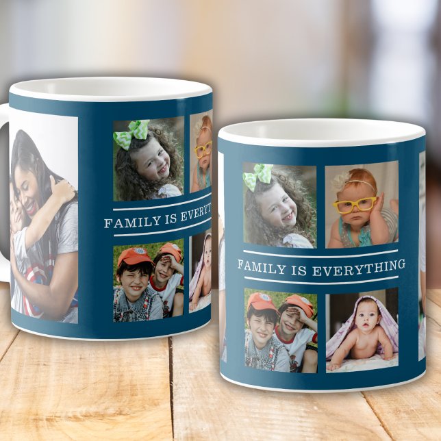 Mug Famille Tout Citer 6 Photo Collage Bleu (Créateur téléchargé)