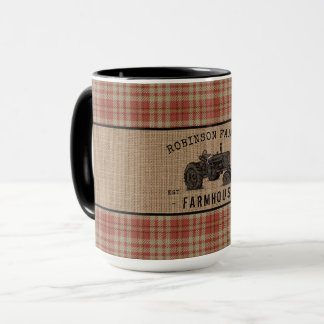 Mug Famille Tracteur Foyer Rouge Plaid Burlap Big