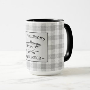 Mug Family Lake House Oars Poisson Russe Blanc Plaid B