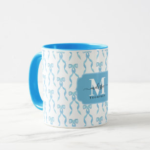 Mug Fancy Blue Bow Monogramme